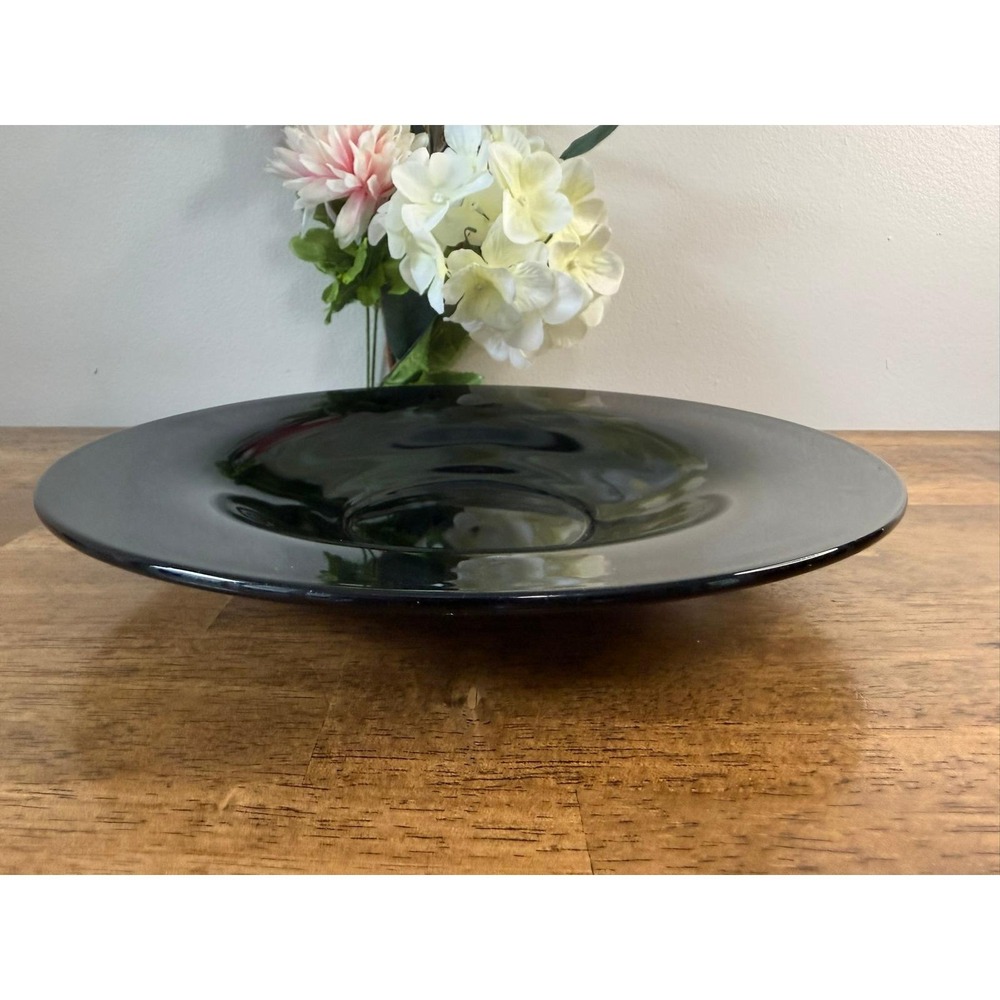 Vintage Black Amethyst Glass Console Bowl Platter Art Deco Centerpiece